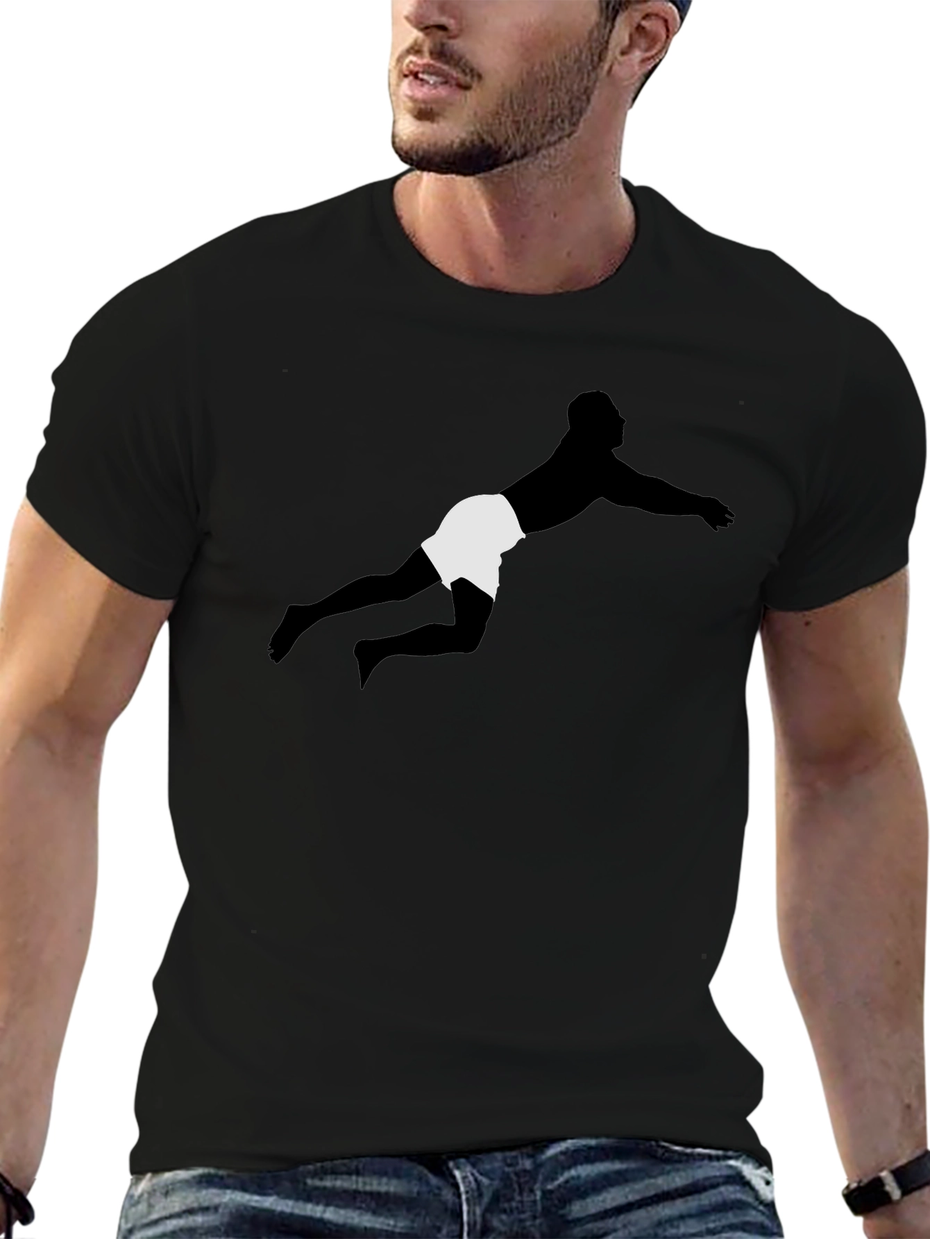 Diving Silhouette Black Tee - Sporty Graphic T-Shirt