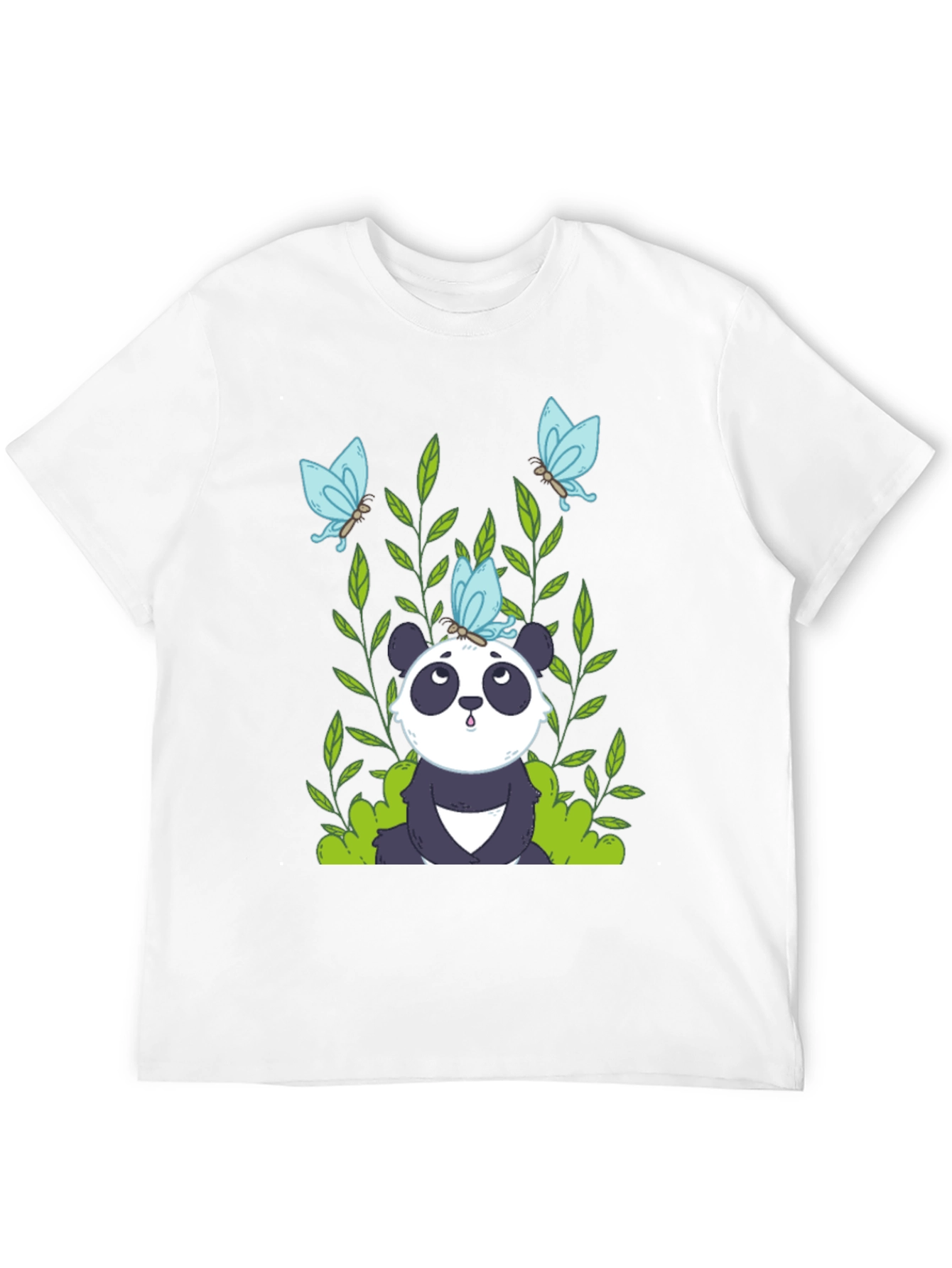 Panda and Butterflies Black T-Shirt