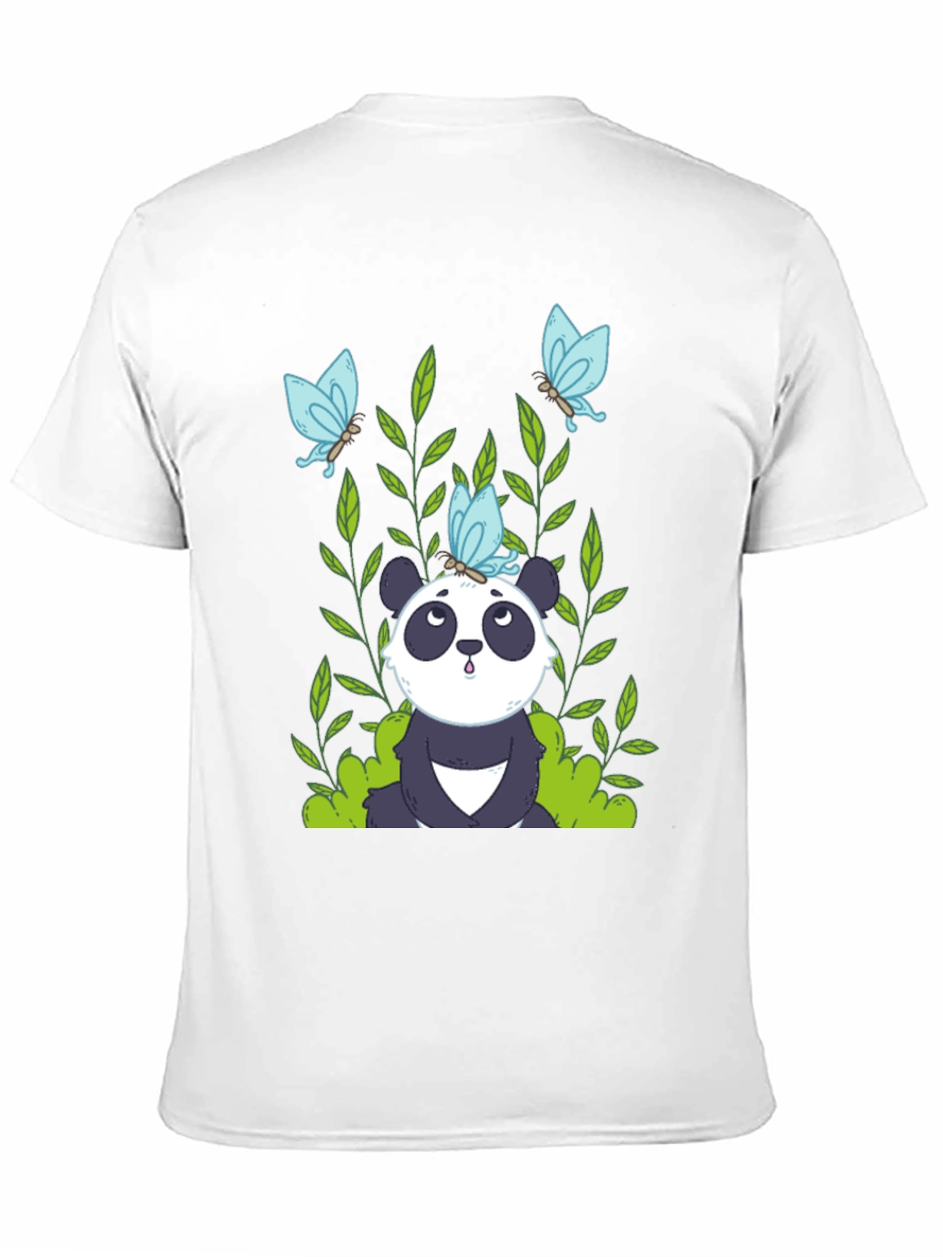 Panda and Butterflies Black T-Shirt