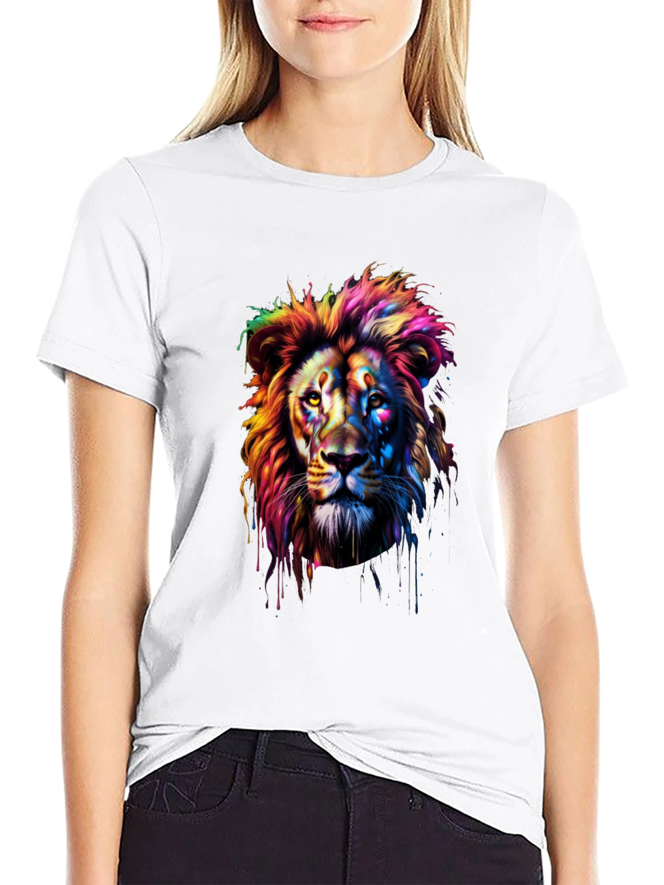 Rainbow Lion Graphic T-Shirt - Bold Artistic Design