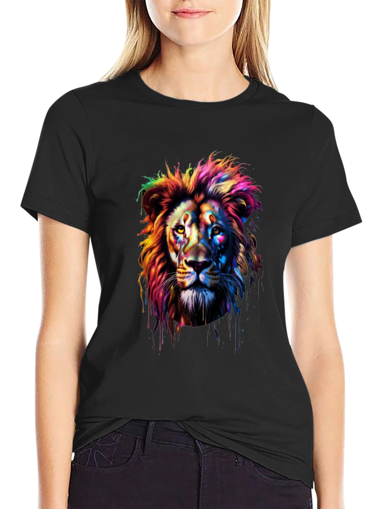 Rainbow Lion Graphic T-Shirt - Bold Artistic Design