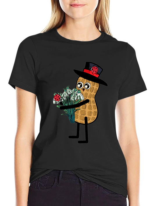 Funny Peanut with Flowers Graphic Tee