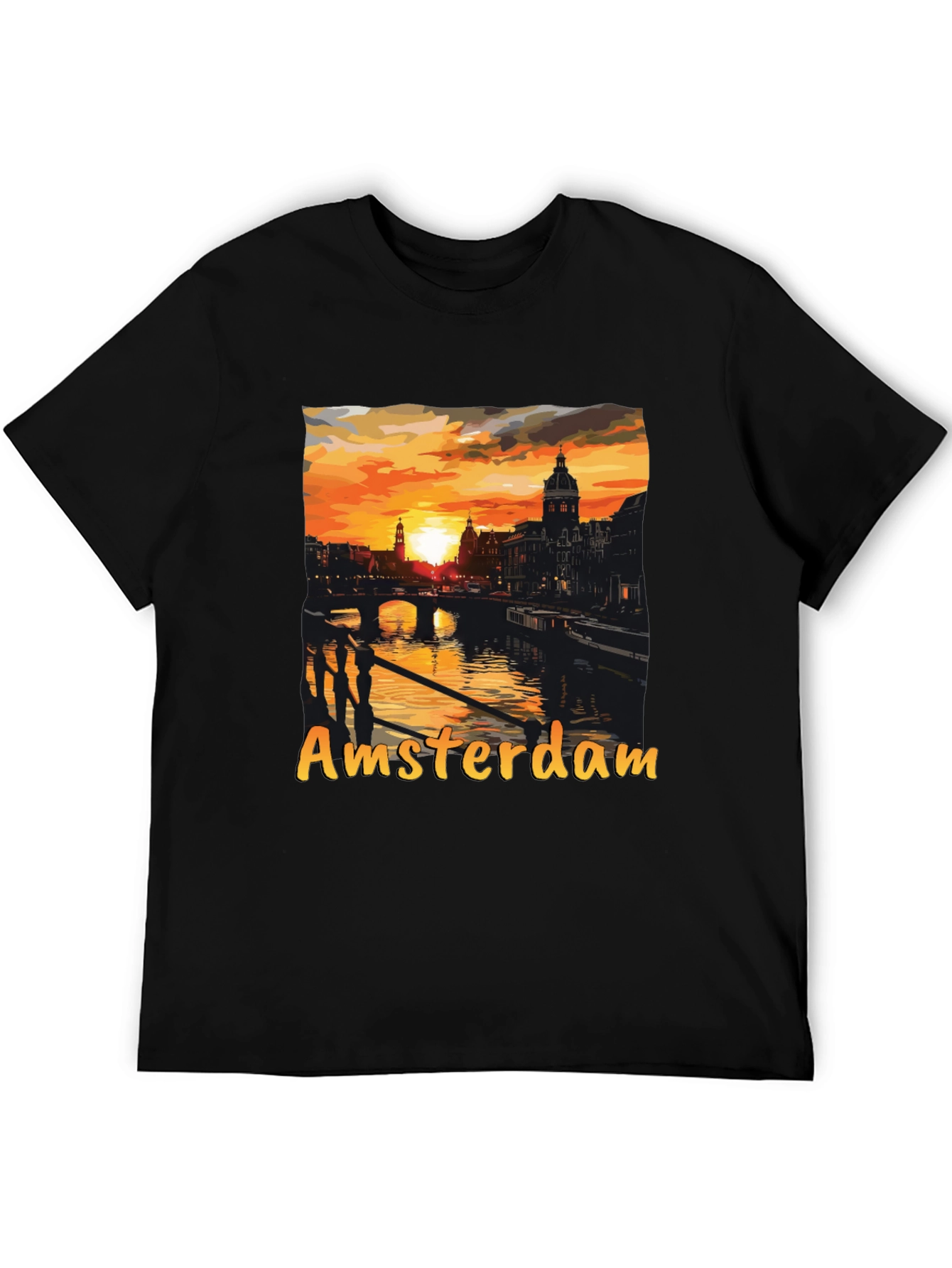 Amsterdam Sunset Graphic Tee - Black Cotton T-Shirt