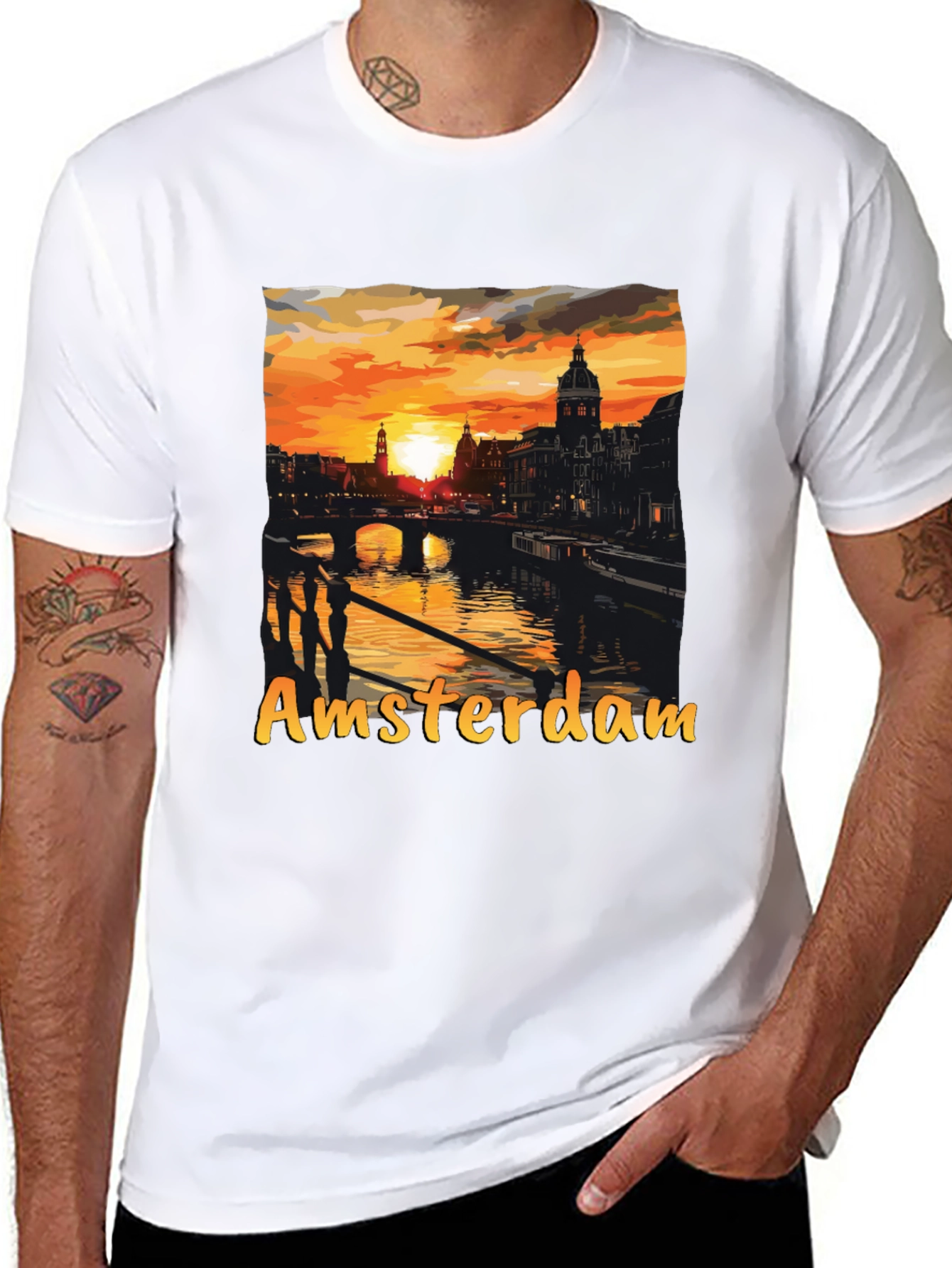 Amsterdam Sunset Graphic Tee - Black Cotton T-Shirt