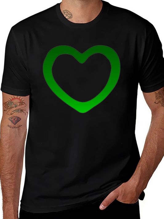 Green Heart Outline Black T-Shirt
