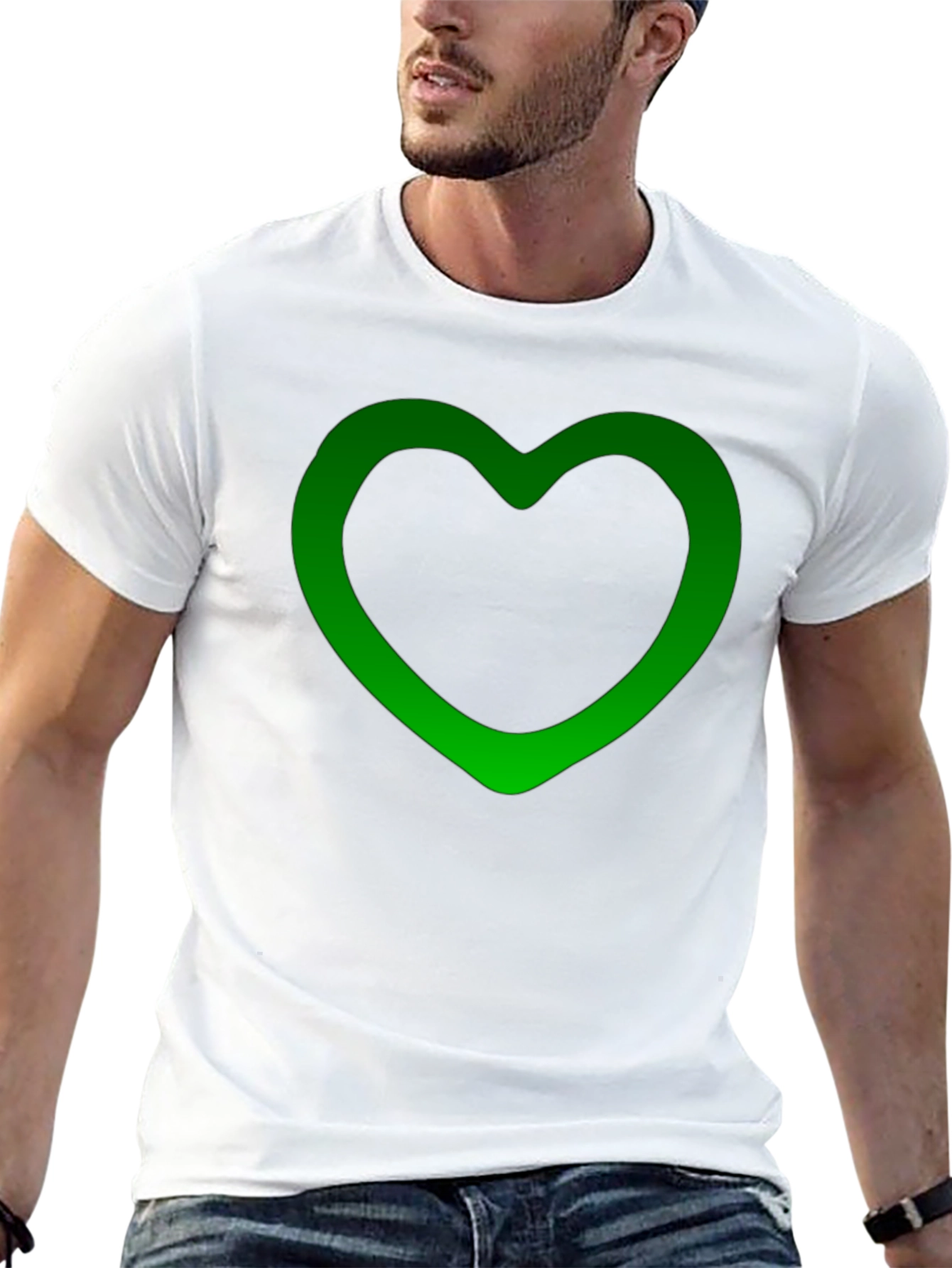 Green Heart Outline Black T-Shirt