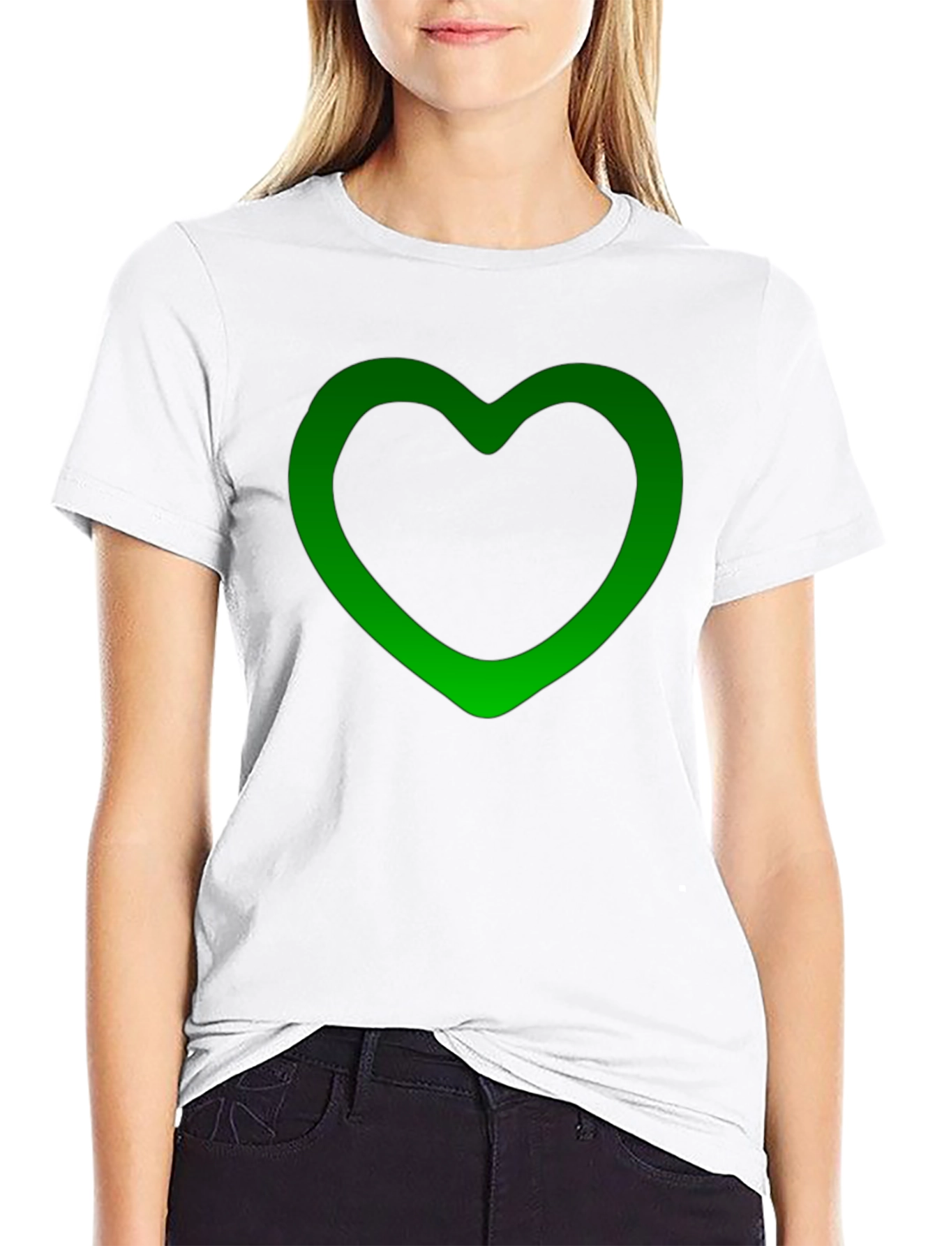 Green Heart Outline Black T-Shirt