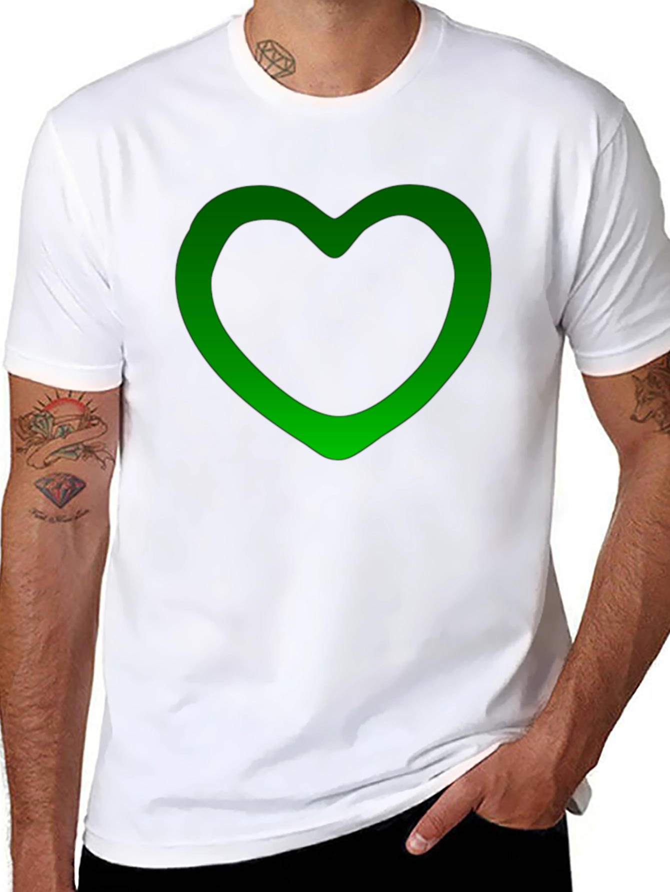 Green Heart Outline Black T-Shirt