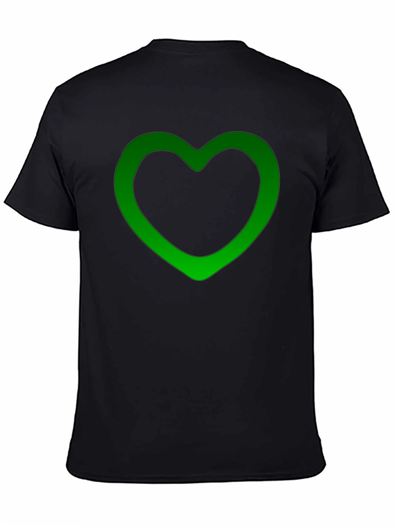 Green Heart Outline Black T-Shirt