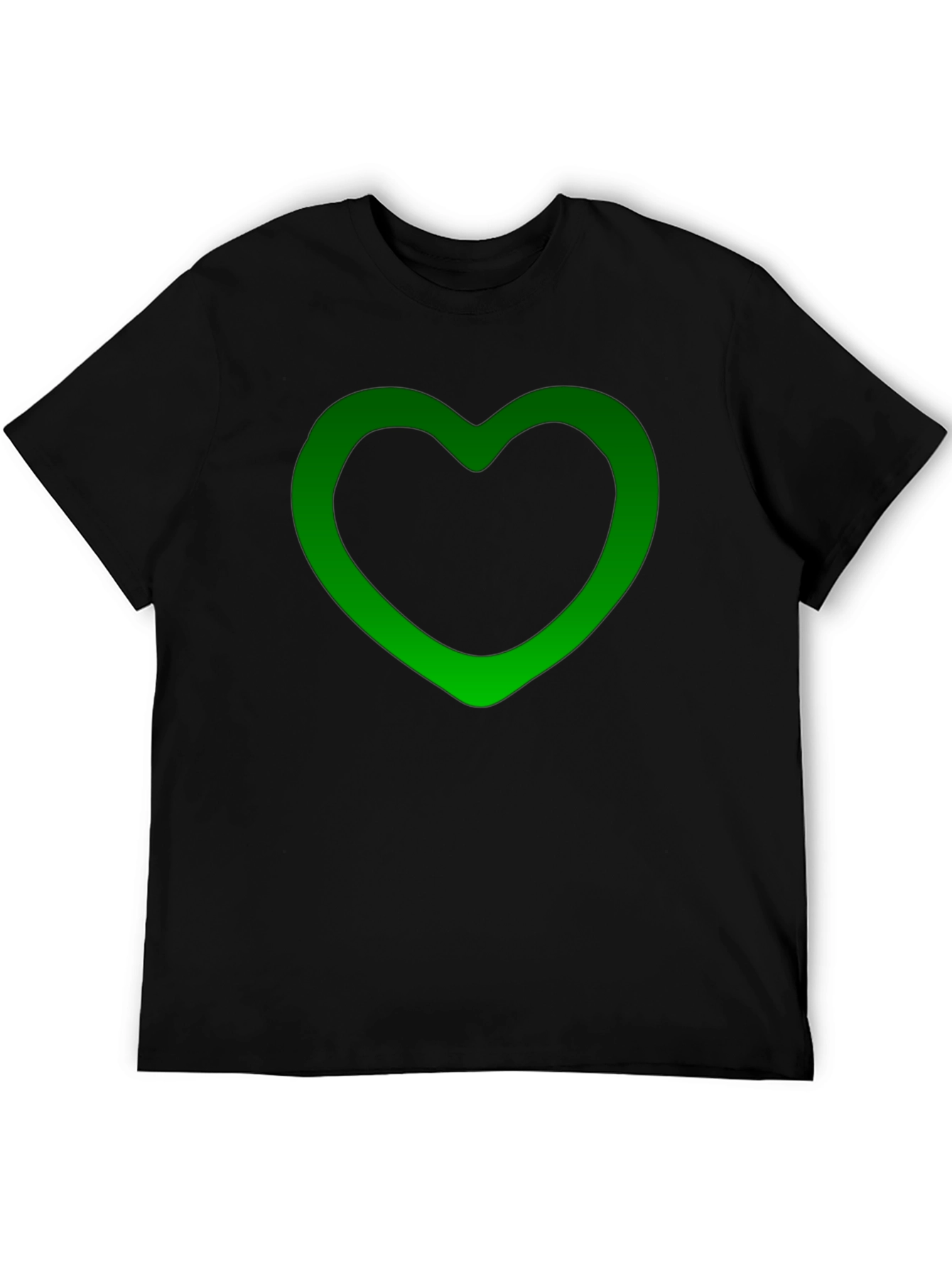 Green Heart Outline Black T-Shirt