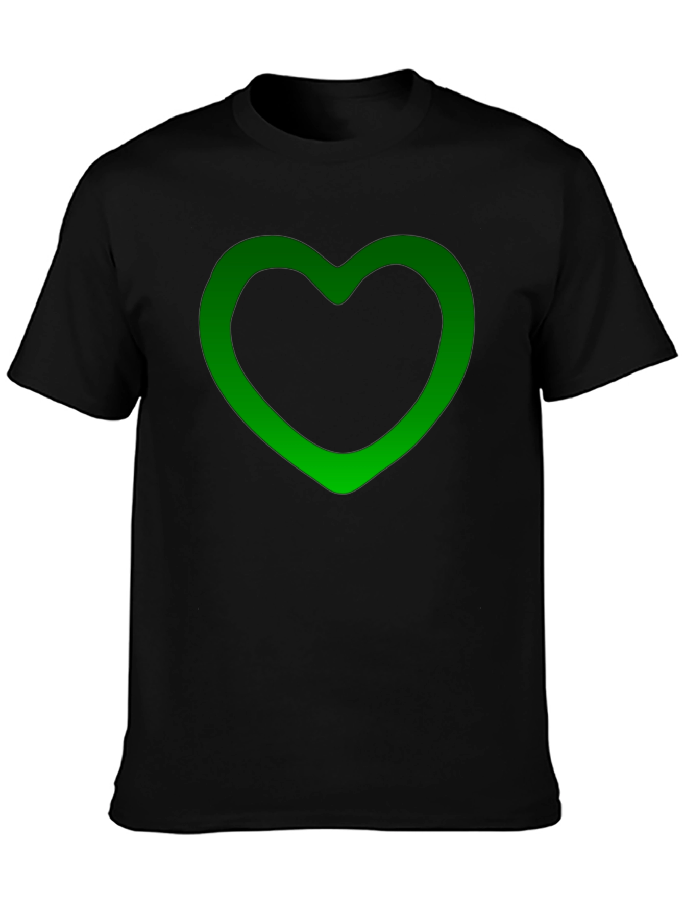 Green Heart Outline Black T-Shirt