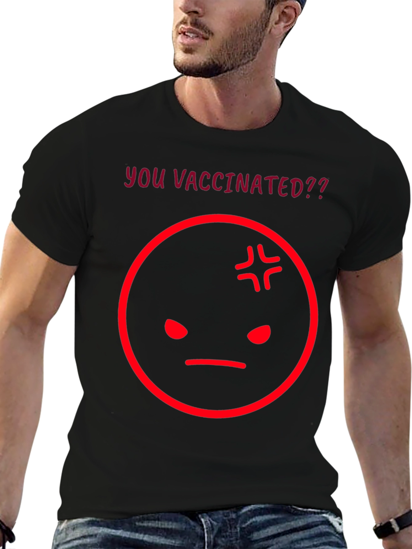 Vaccinated? Graphic Tee - Angry Face Emoji