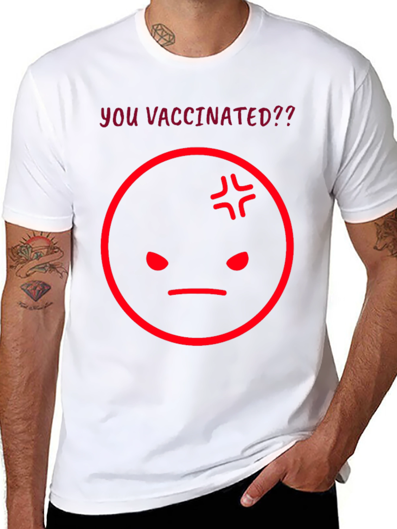Vaccinated? Graphic Tee - Angry Face Emoji