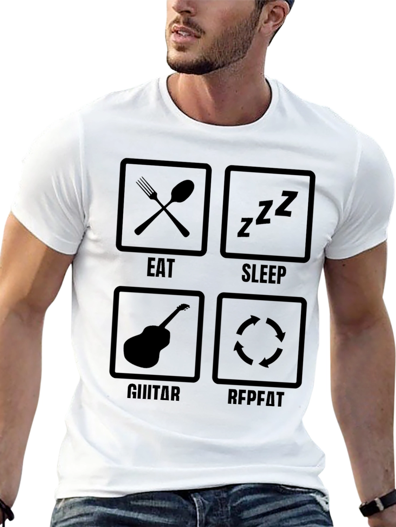 Eat Sleep Guitar Repeat Black T-Shirt