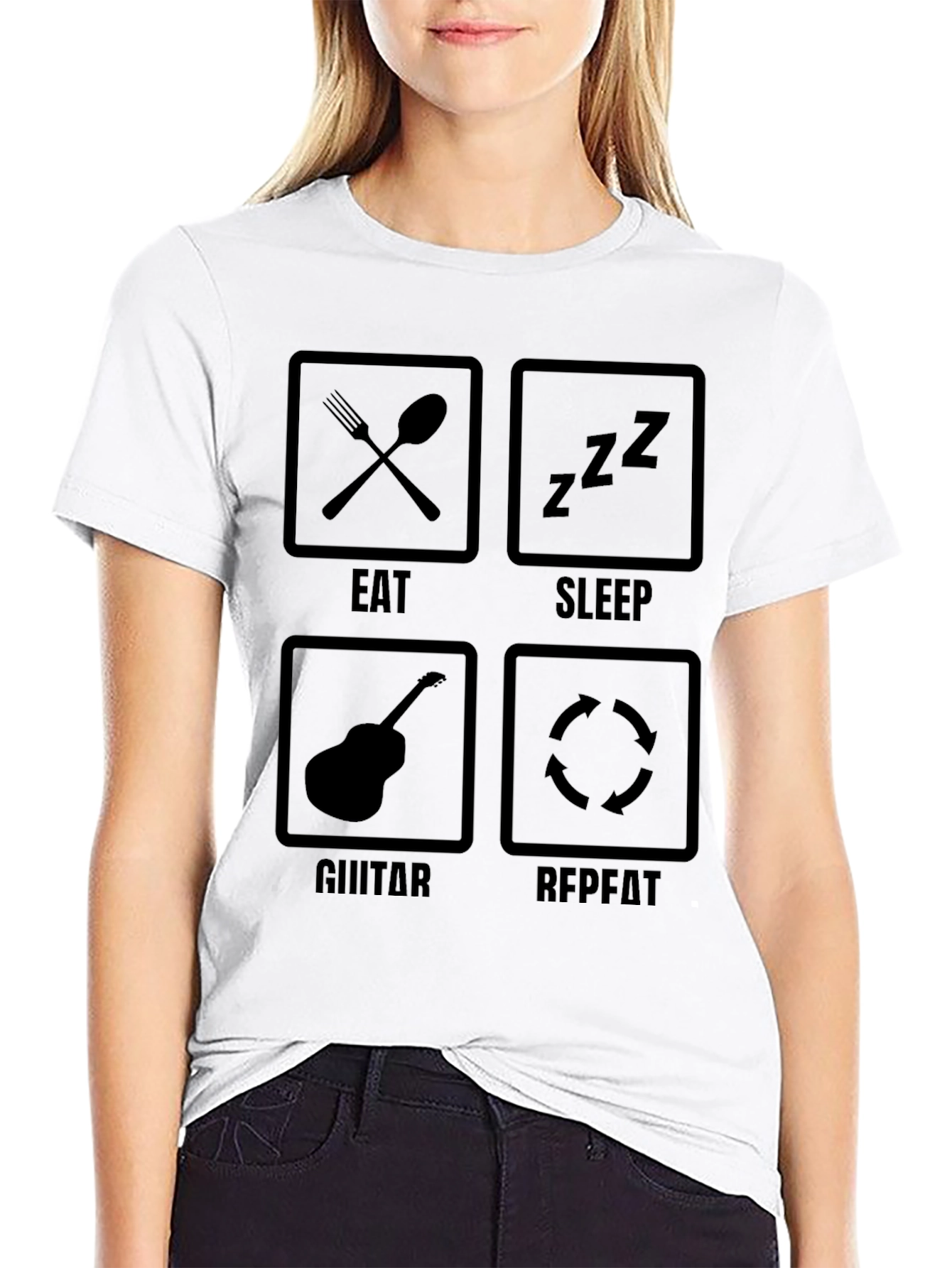 Eat Sleep Guitar Repeat Black T-Shirt