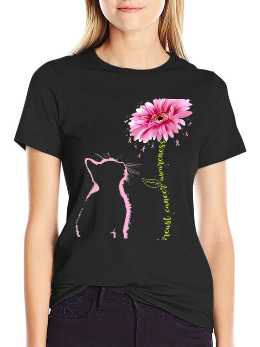 Pink Cat Breast Cancer Awareness T-Shirt