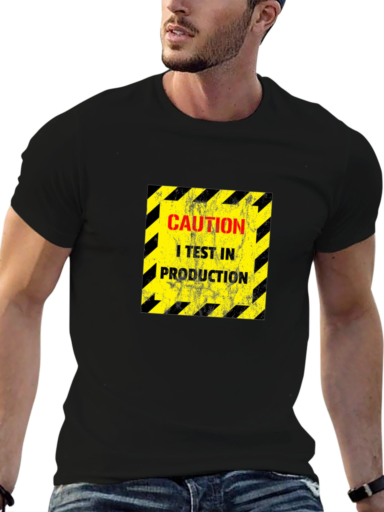 Caution I Test In Production Black T-Shirt