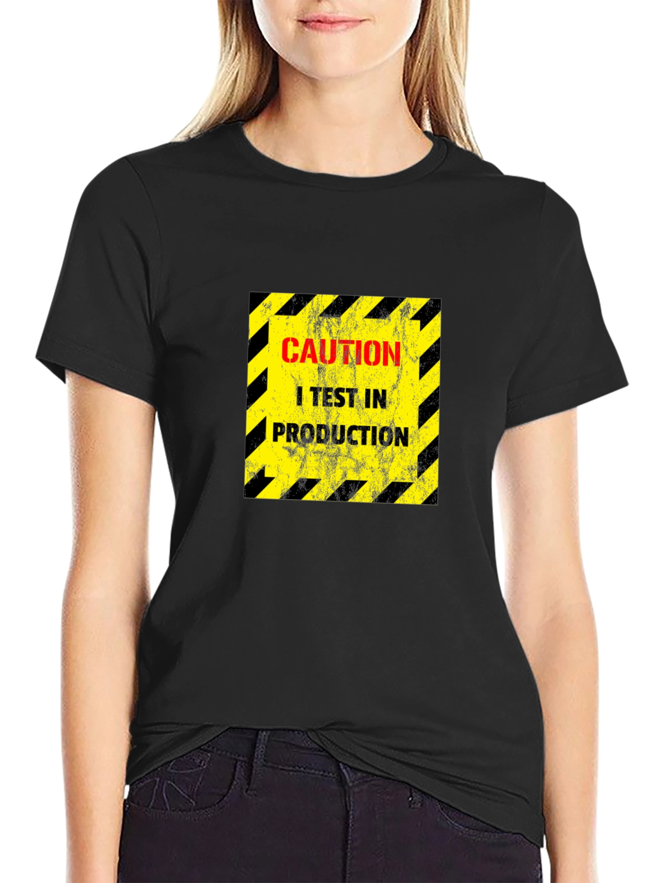 Caution I Test In Production Black T-Shirt