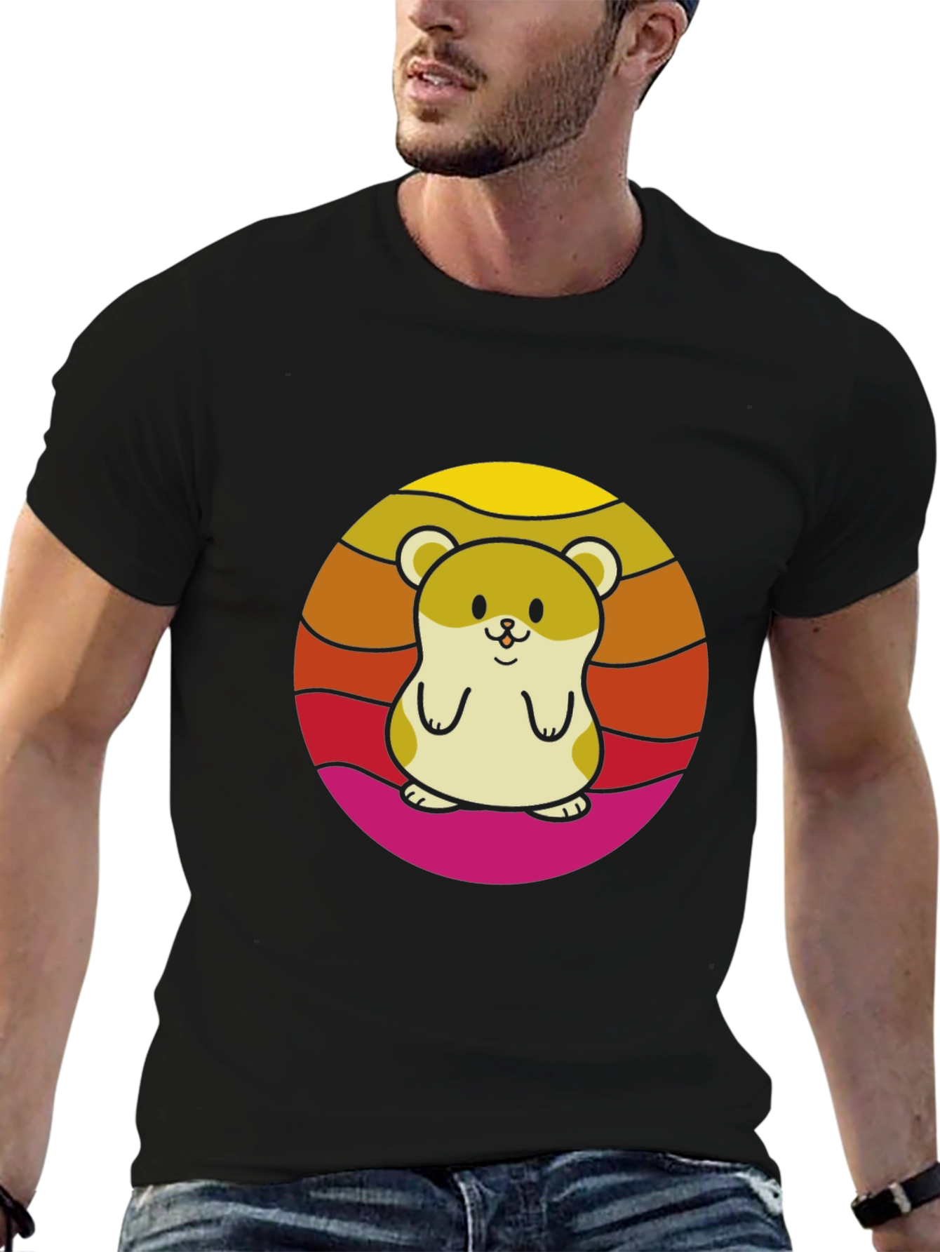 Cute Hamster Sunset Graphic T-Shirt