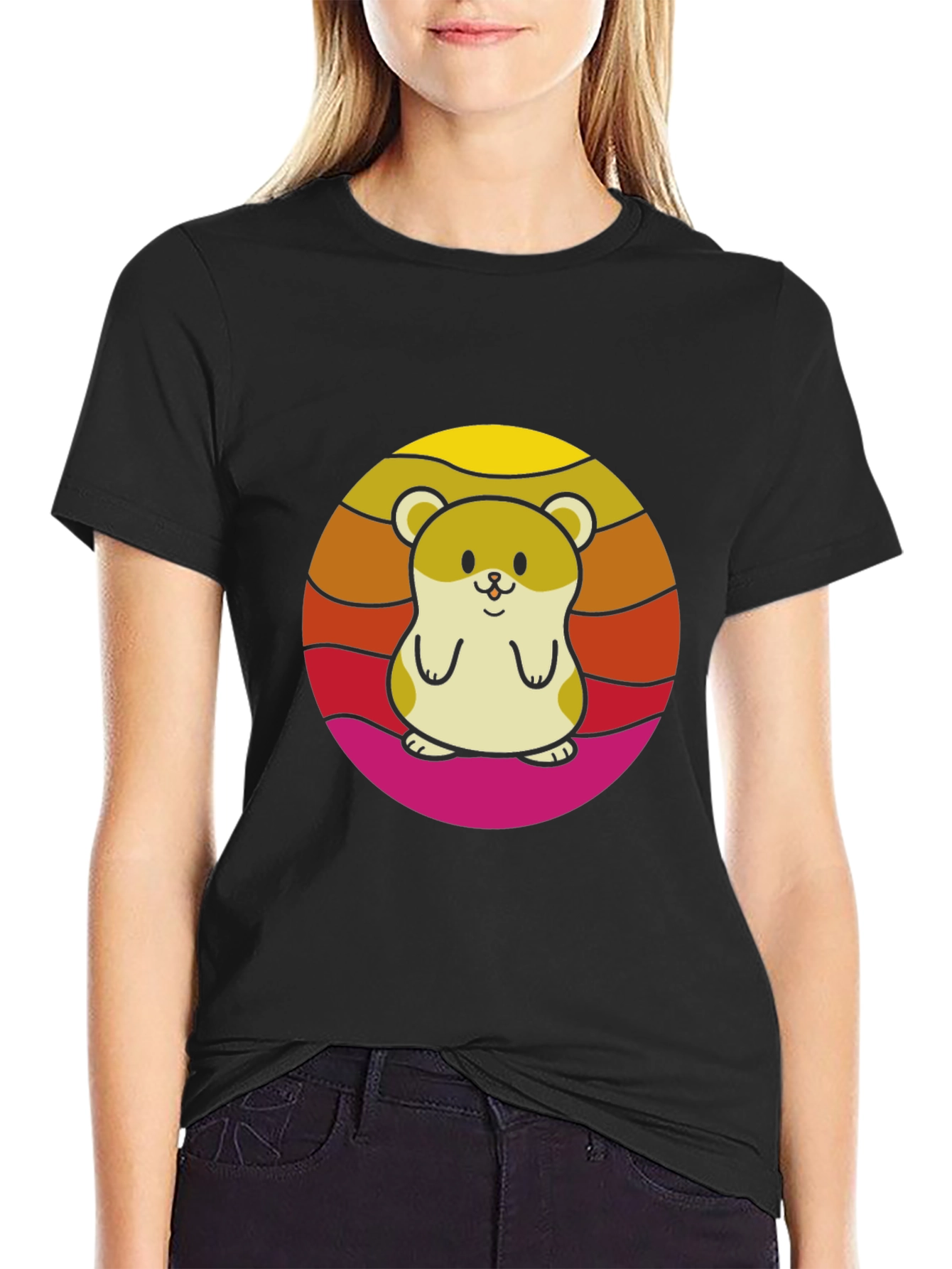 Cute Hamster Sunset Graphic T-Shirt
