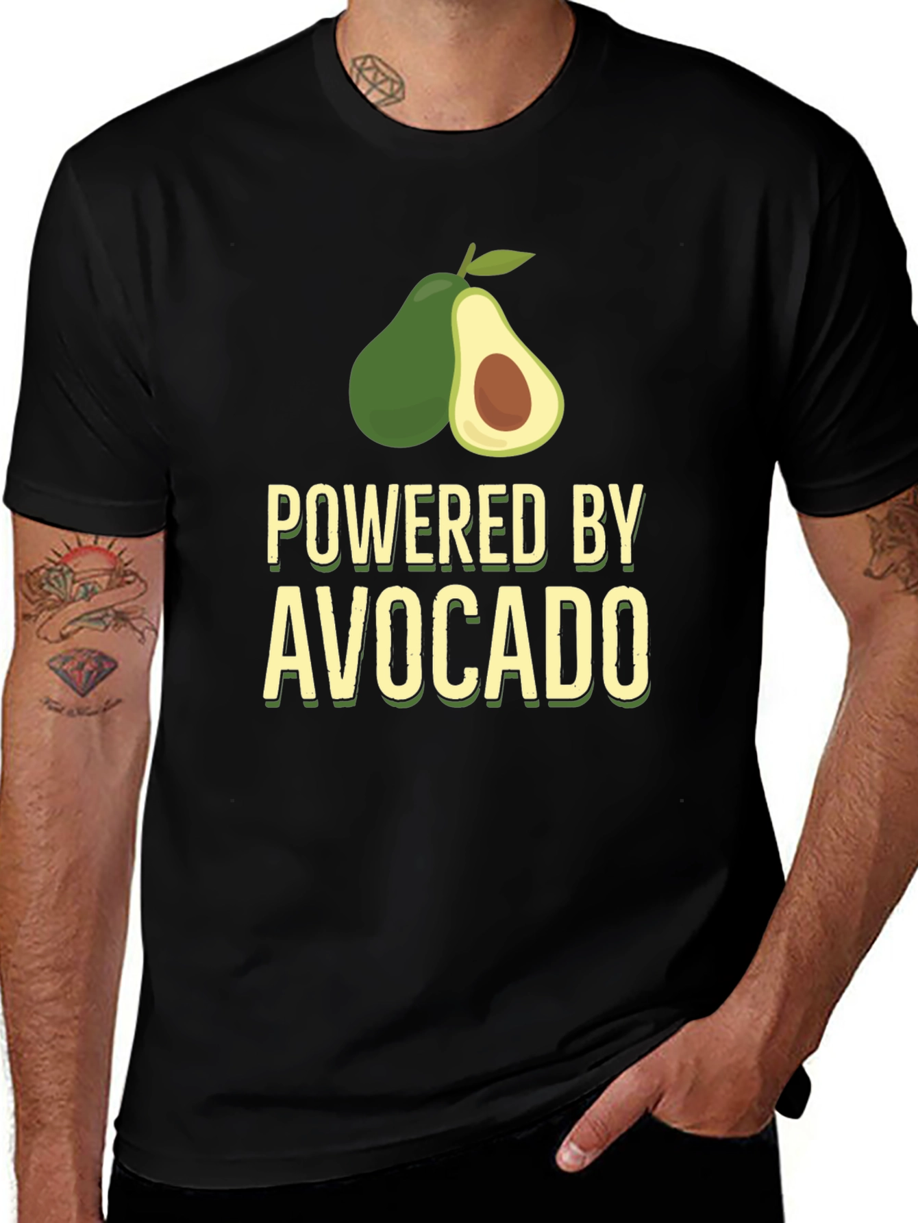Powered By Avocado T-Shirt - Black Funny Tee