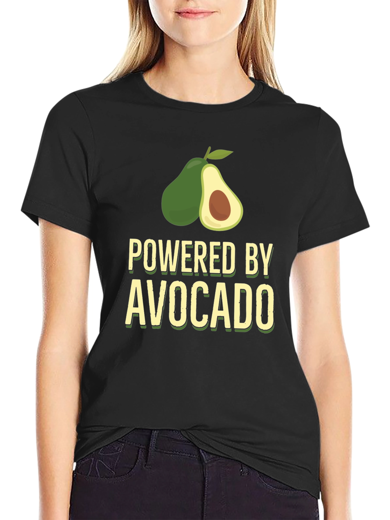 Powered By Avocado T-Shirt - Black Funny Tee