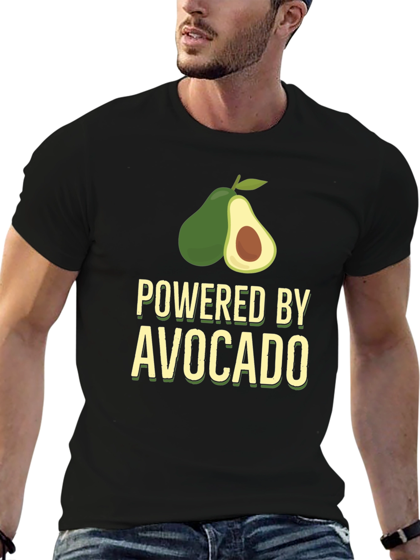 Powered By Avocado T-Shirt - Black Funny Tee