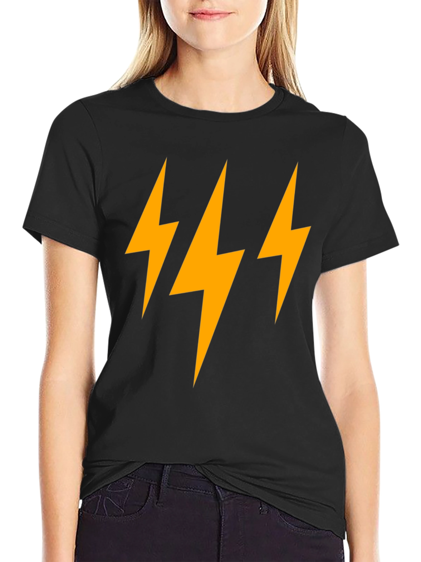 Triple Lightning Bolt Graphic Tee - Black