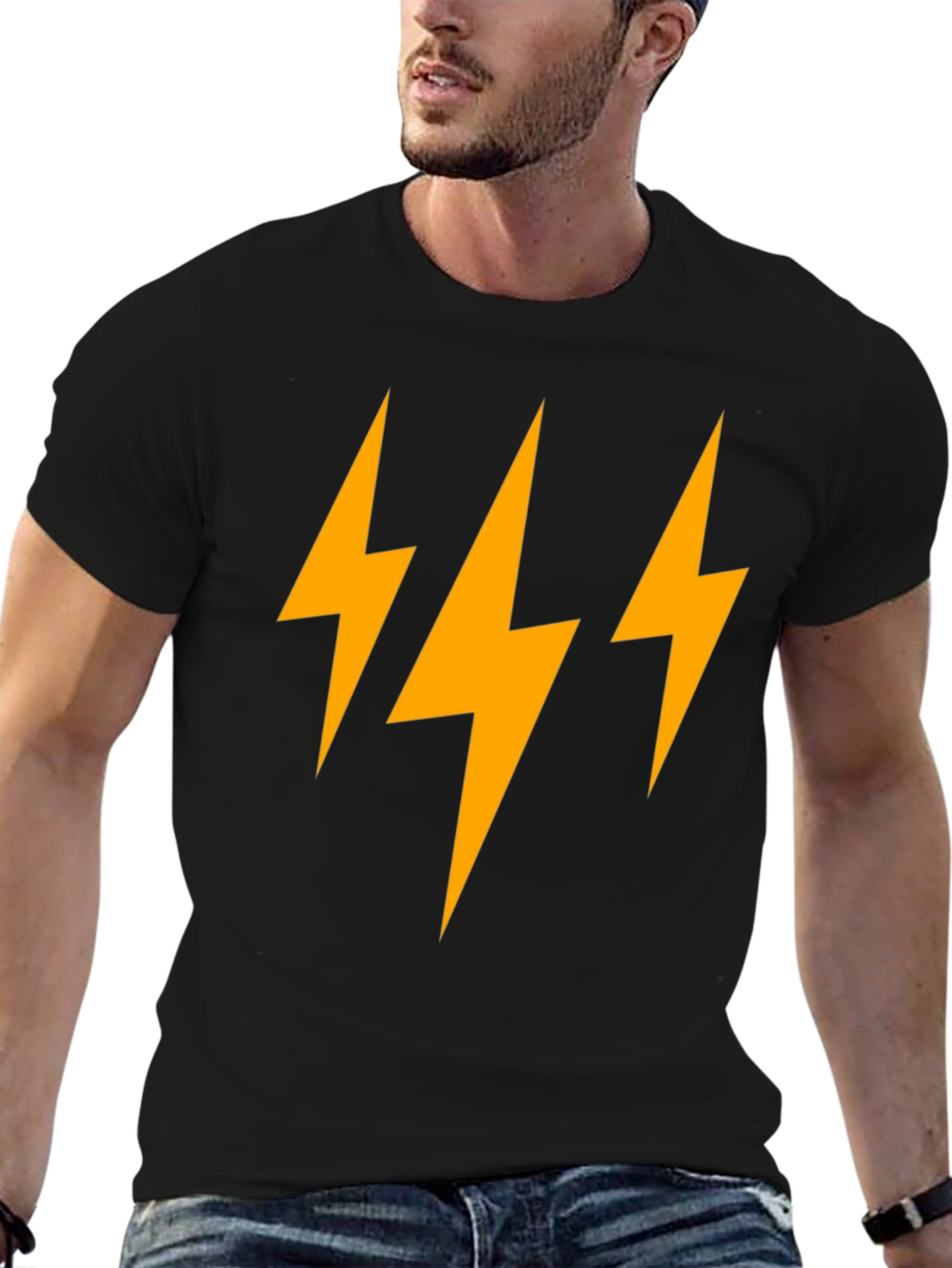 Triple Lightning Bolt Graphic Tee - Black