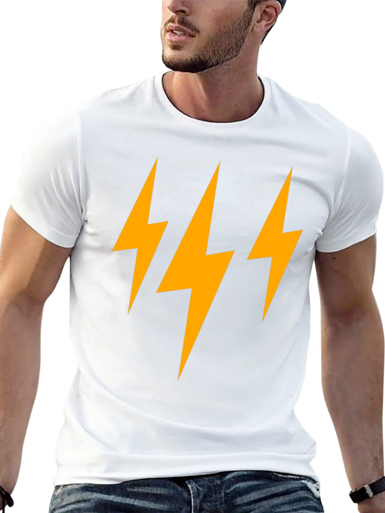 Triple Lightning Bolt Graphic Tee - Black