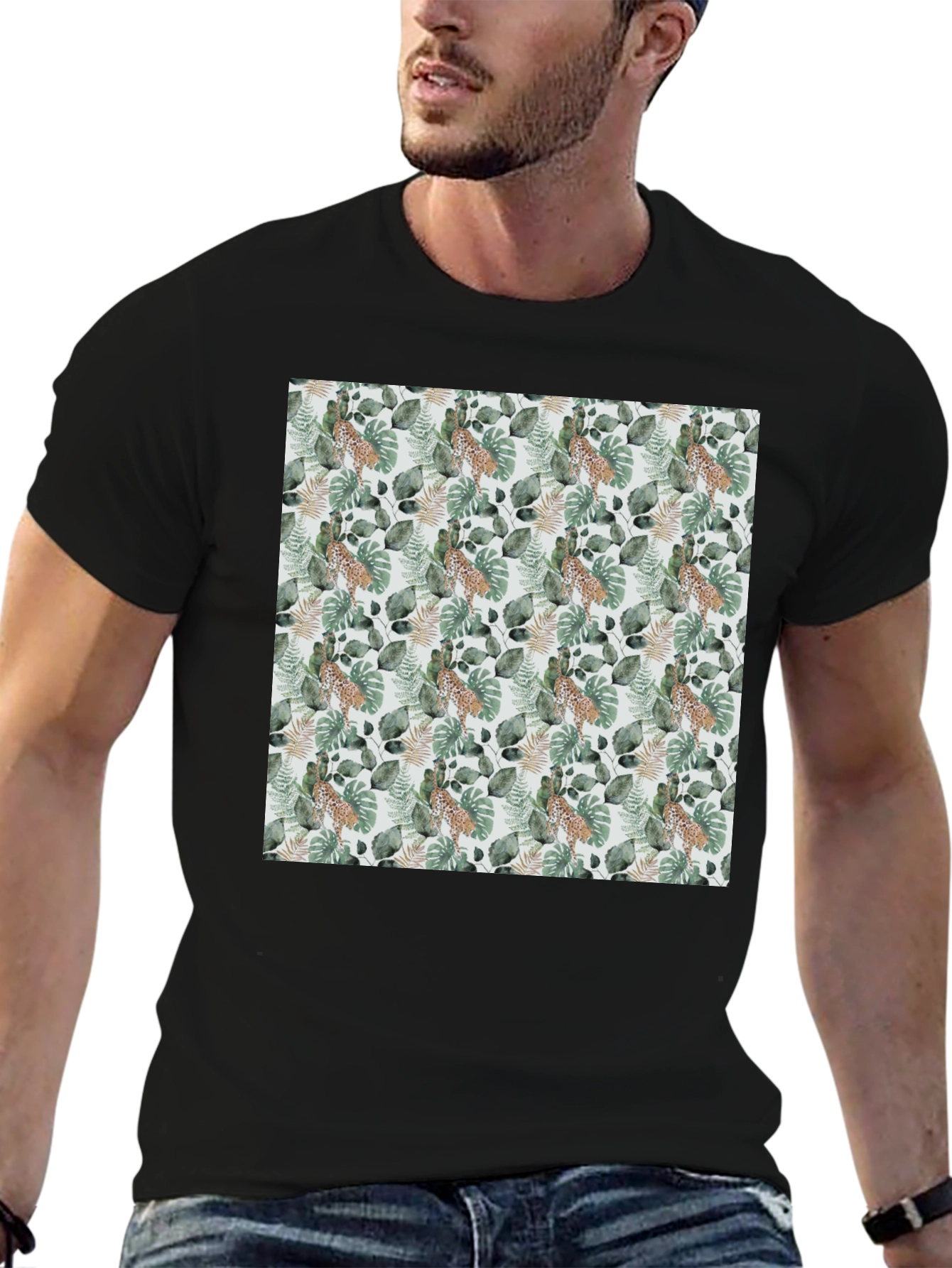 Tropical Leaves & Leopard Print Tee