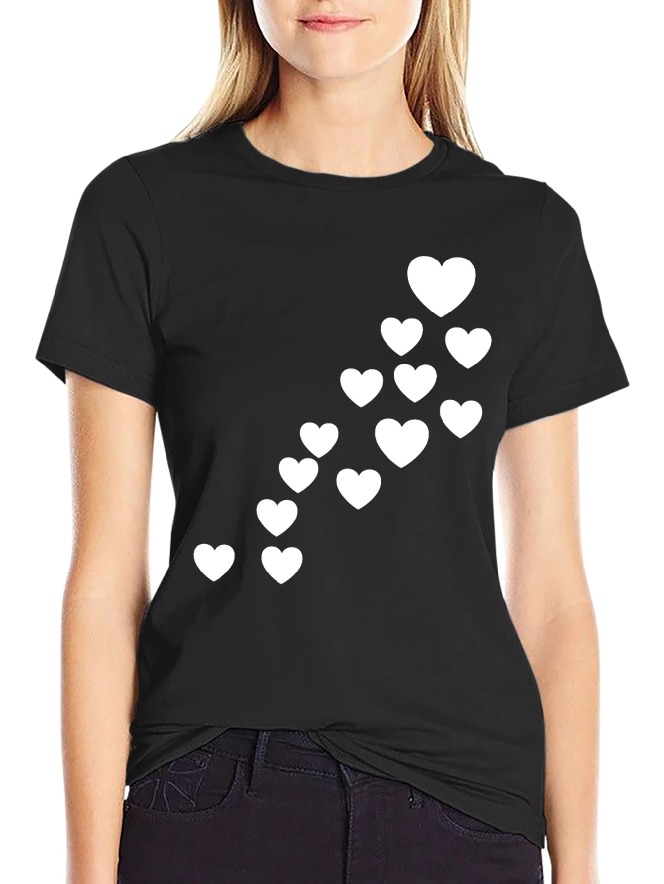 Heart Cascade Graphic Black T-Shirt