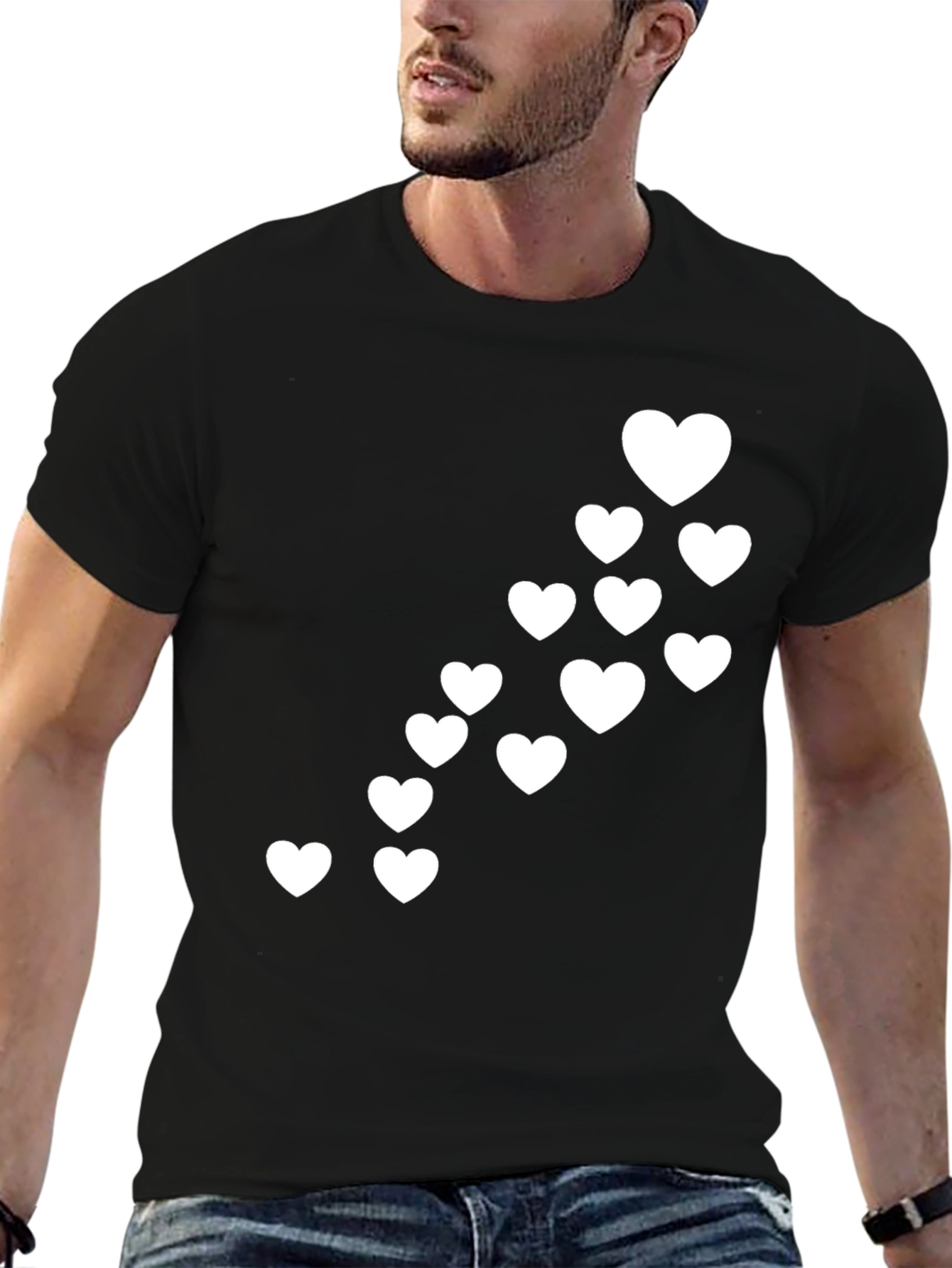 Heart Cascade Graphic Black T-Shirt