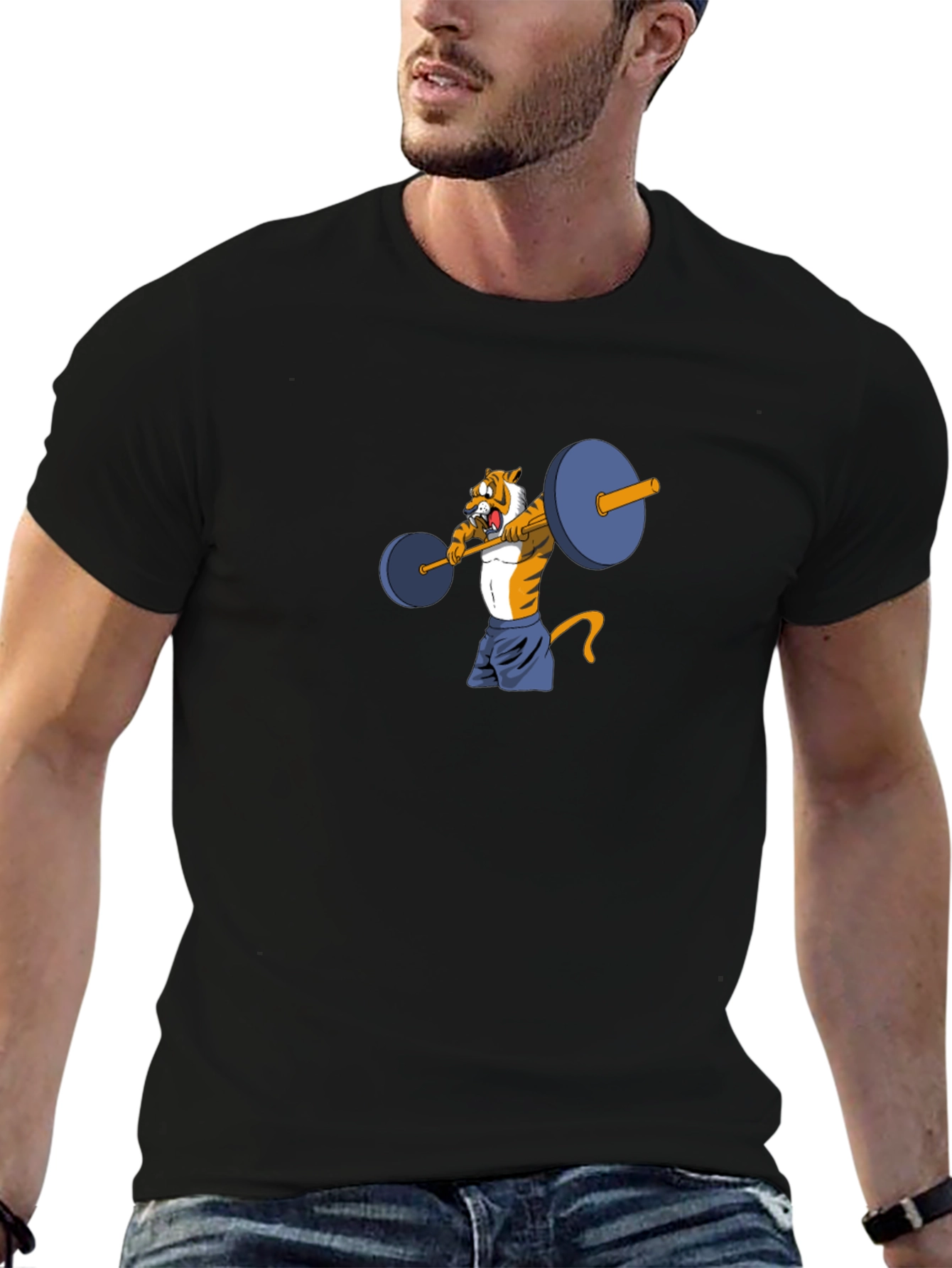 Tiger Lifting Weights Graphic Tee - Black