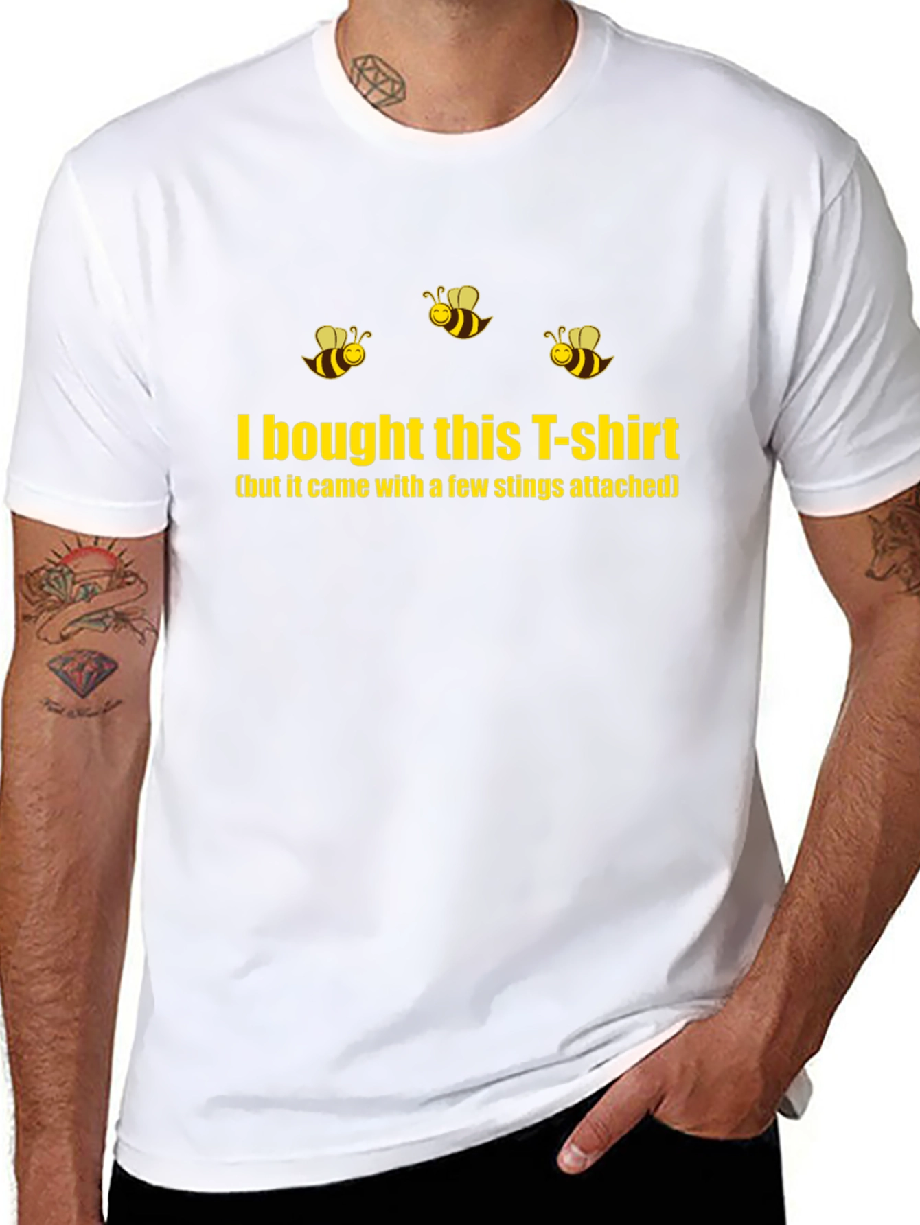 Humorous Bee Sting T-Shirt - Black Cotton Blend