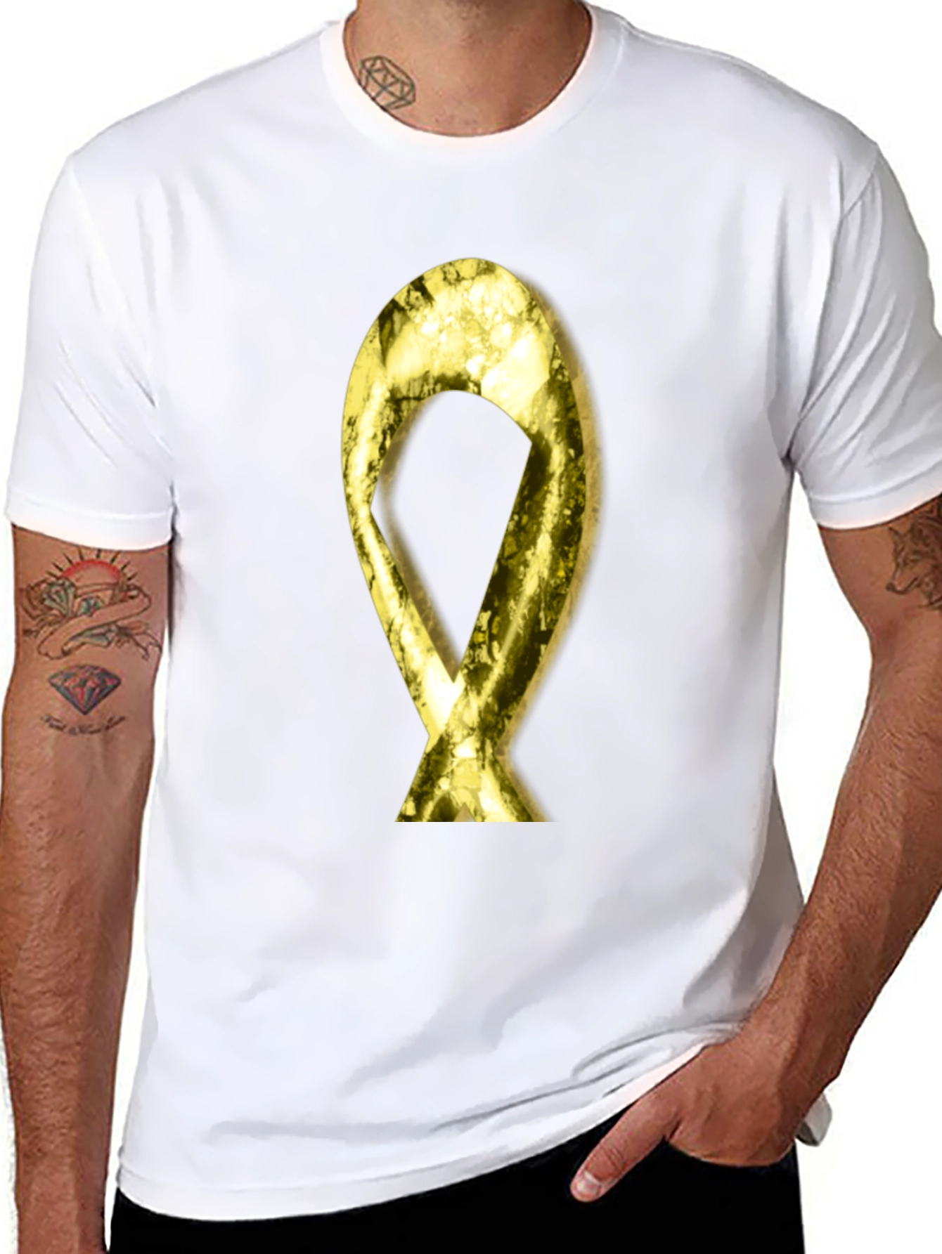 Gold Ribbon Graphic Black T-Shirt