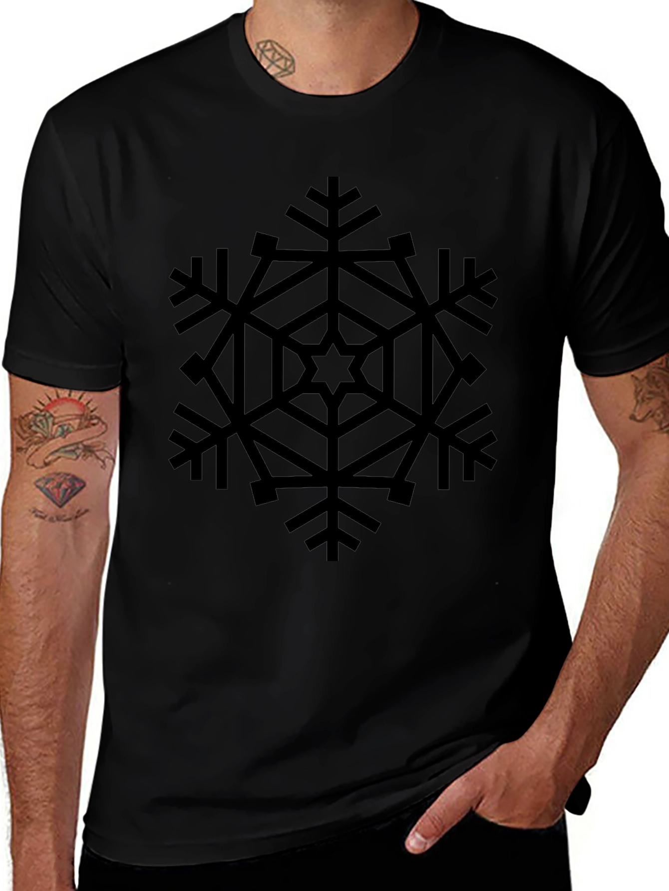 Black Snowflake Graphic Tee - Stylish Winter Apparel