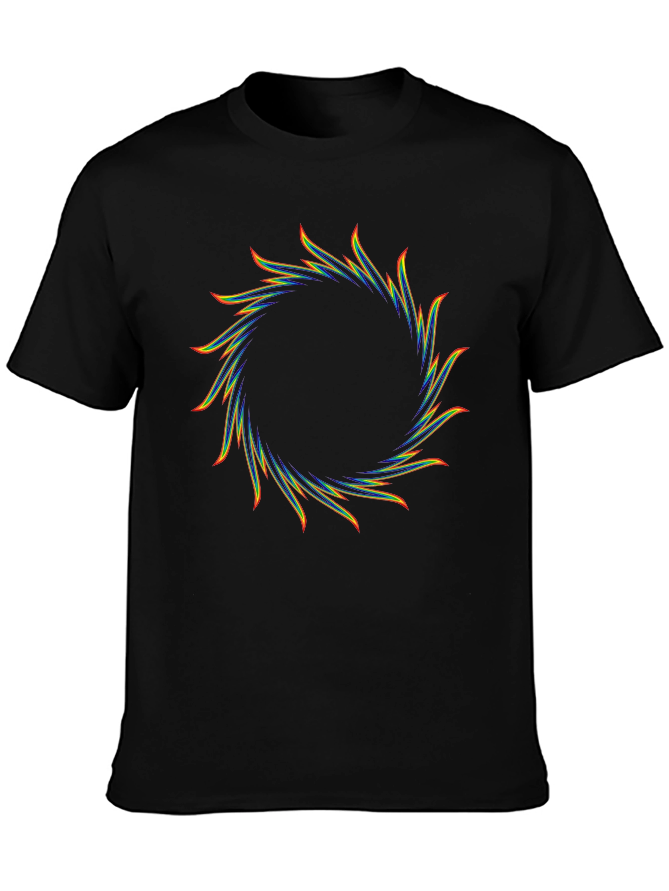 Rainbow Circular Flame Graphic Black T-Shirt