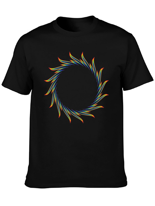 Rainbow Circular Flame Graphic Black T-Shirt