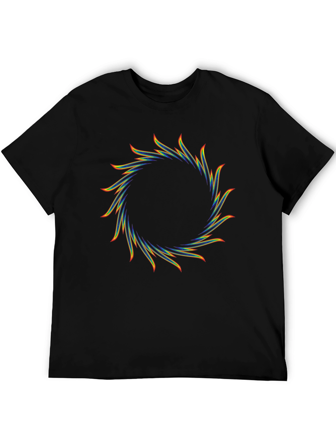 Rainbow Circular Flame Graphic Black T-Shirt