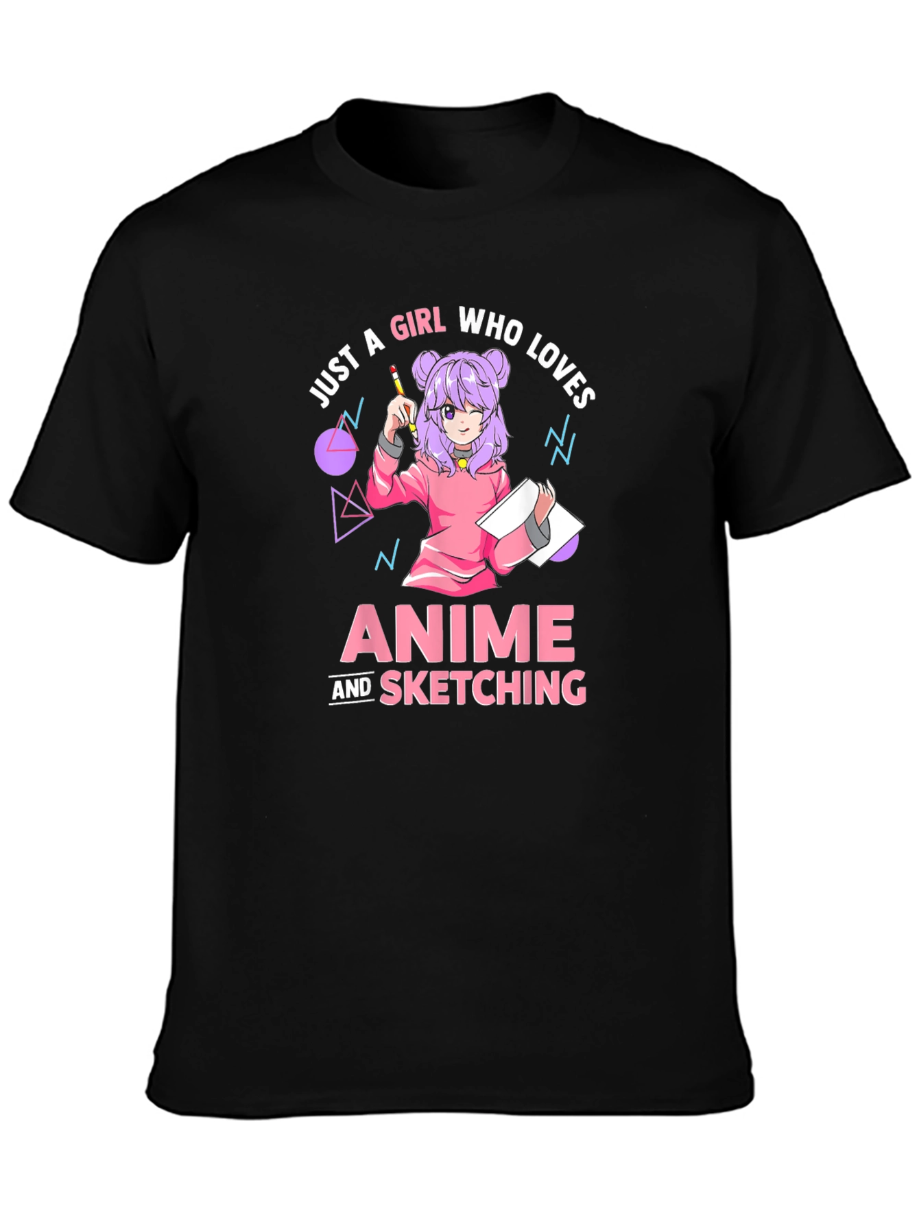 Anime and Sketching Girl T-Shirt - Black