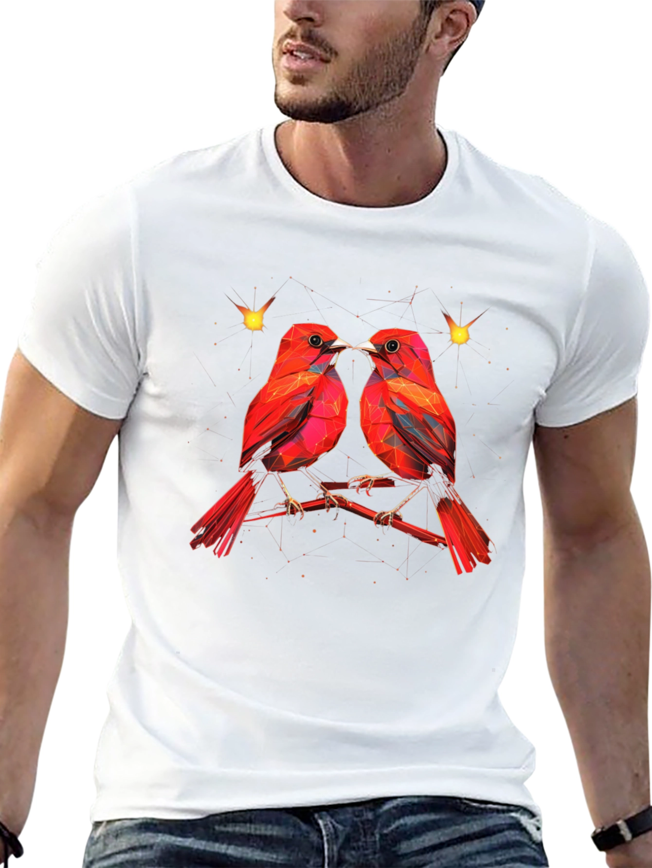 Geometric Bird Print Black T-Shirt