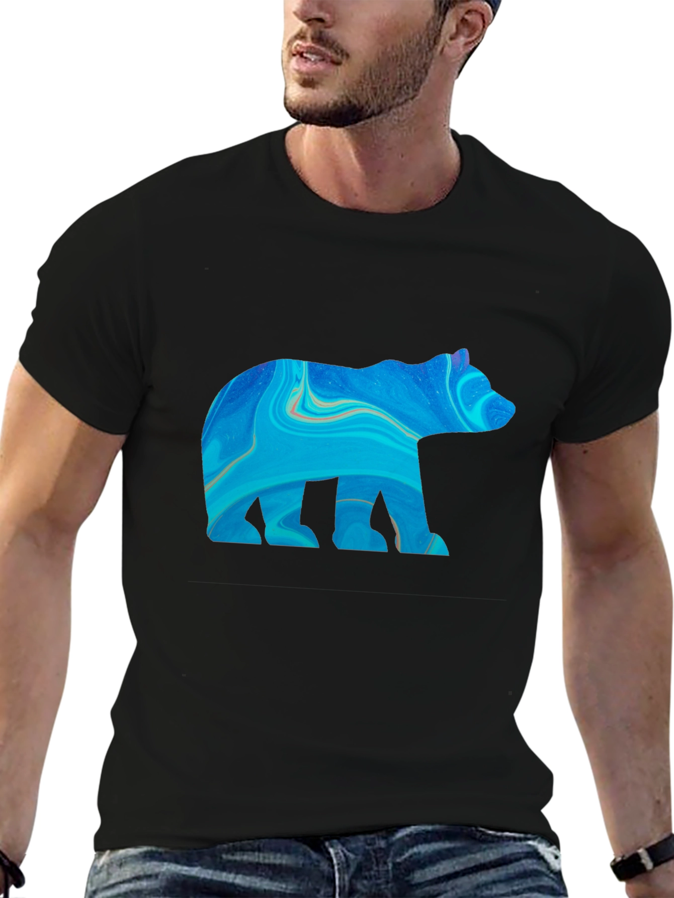 Abstract Bear Graphic Print Black T-Shirt