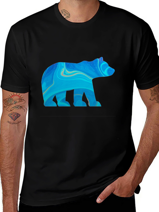 Abstract Bear Graphic Print Black T-Shirt