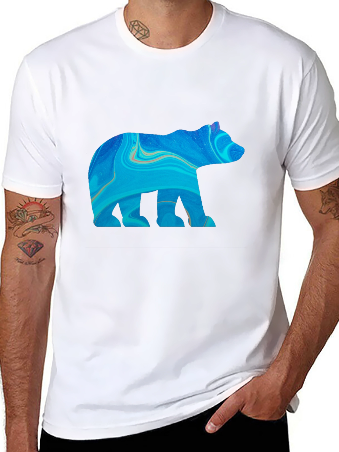 Abstract Bear Graphic Print Black T-Shirt