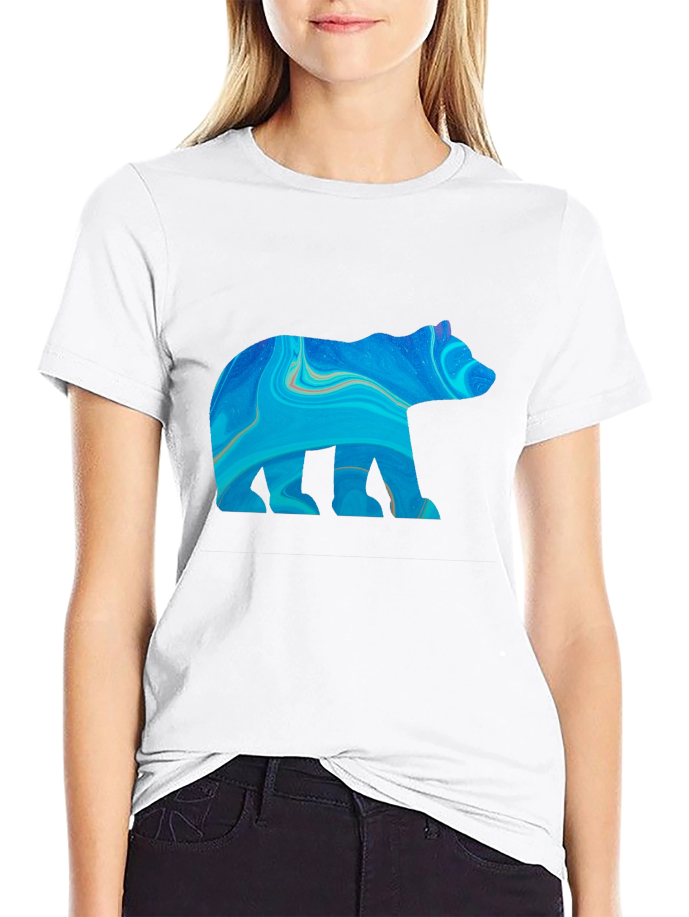 Abstract Bear Graphic Print Black T-Shirt