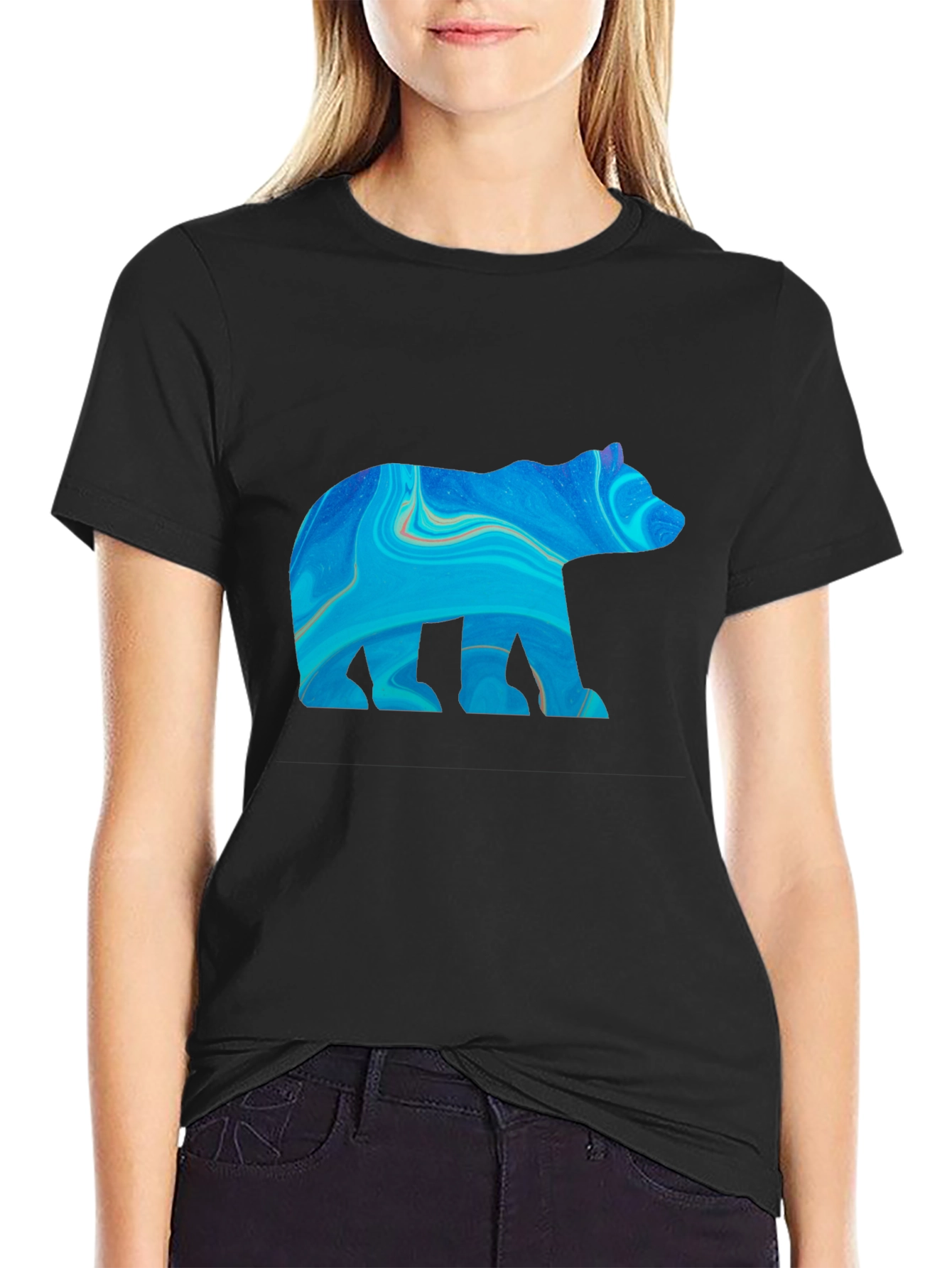 Abstract Bear Graphic Print Black T-Shirt