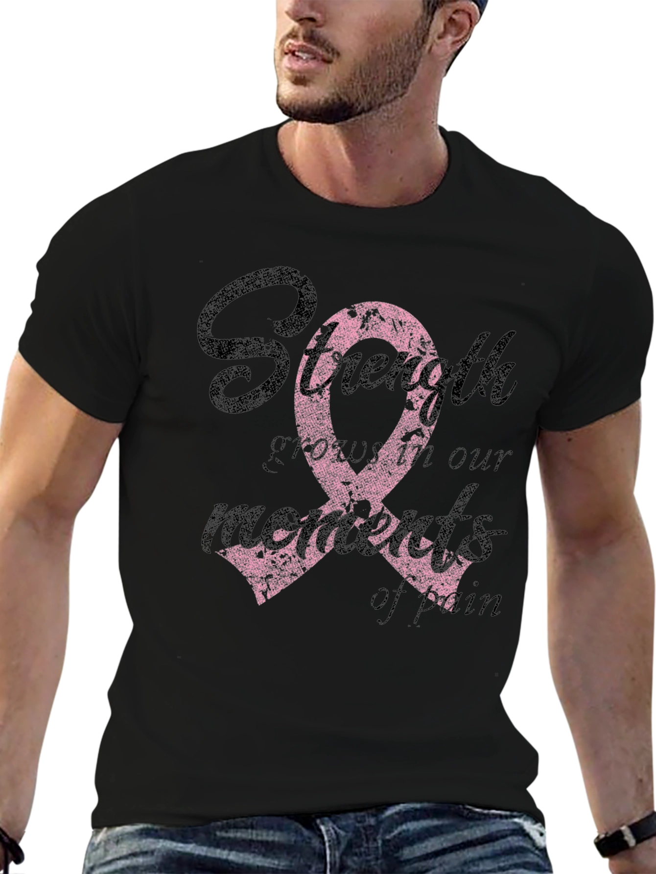 Strength Pink Ribbon Graphic T-Shirt