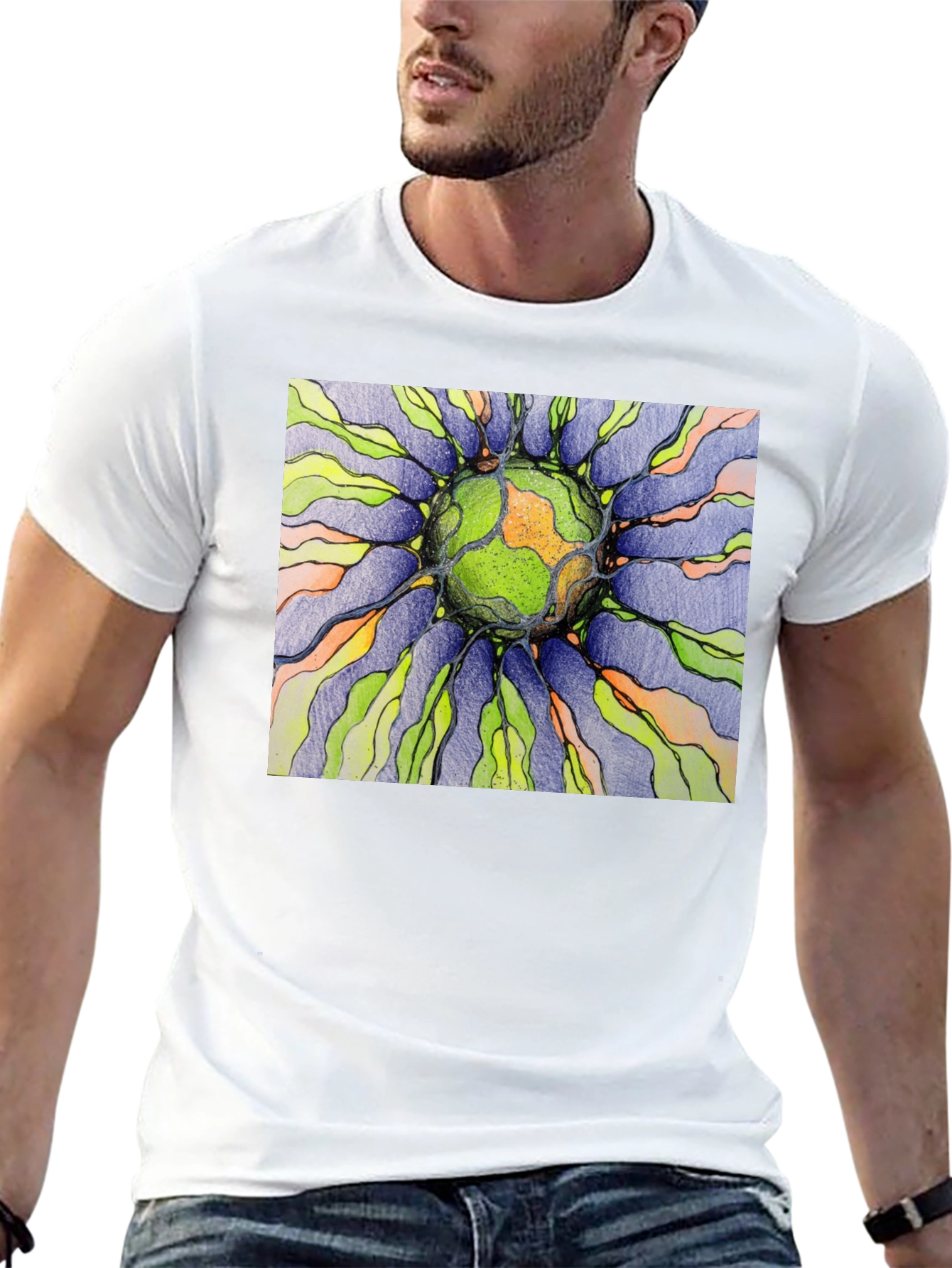 Abstract Earth Graphic Black T-Shirt