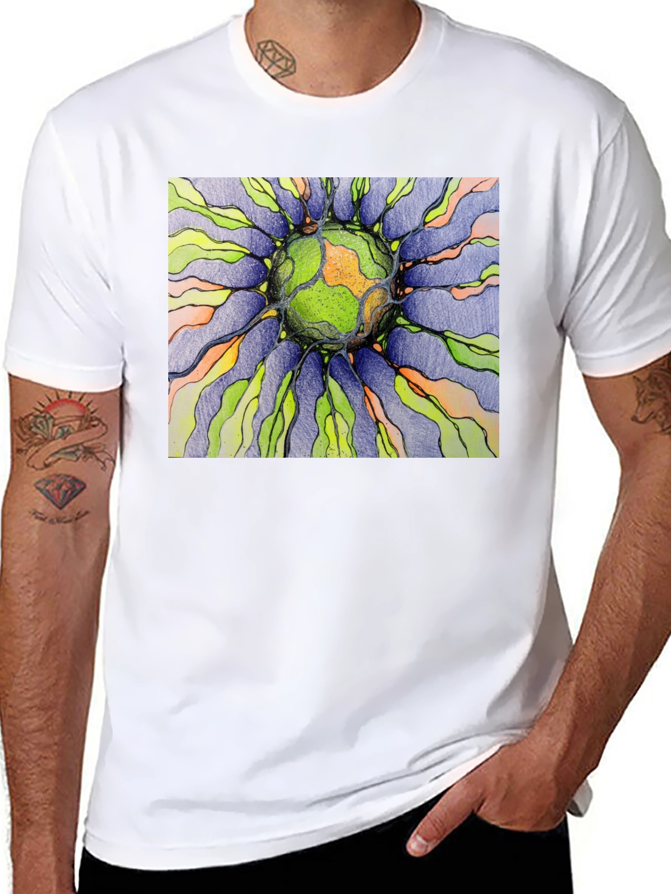 Abstract Earth Graphic Black T-Shirt